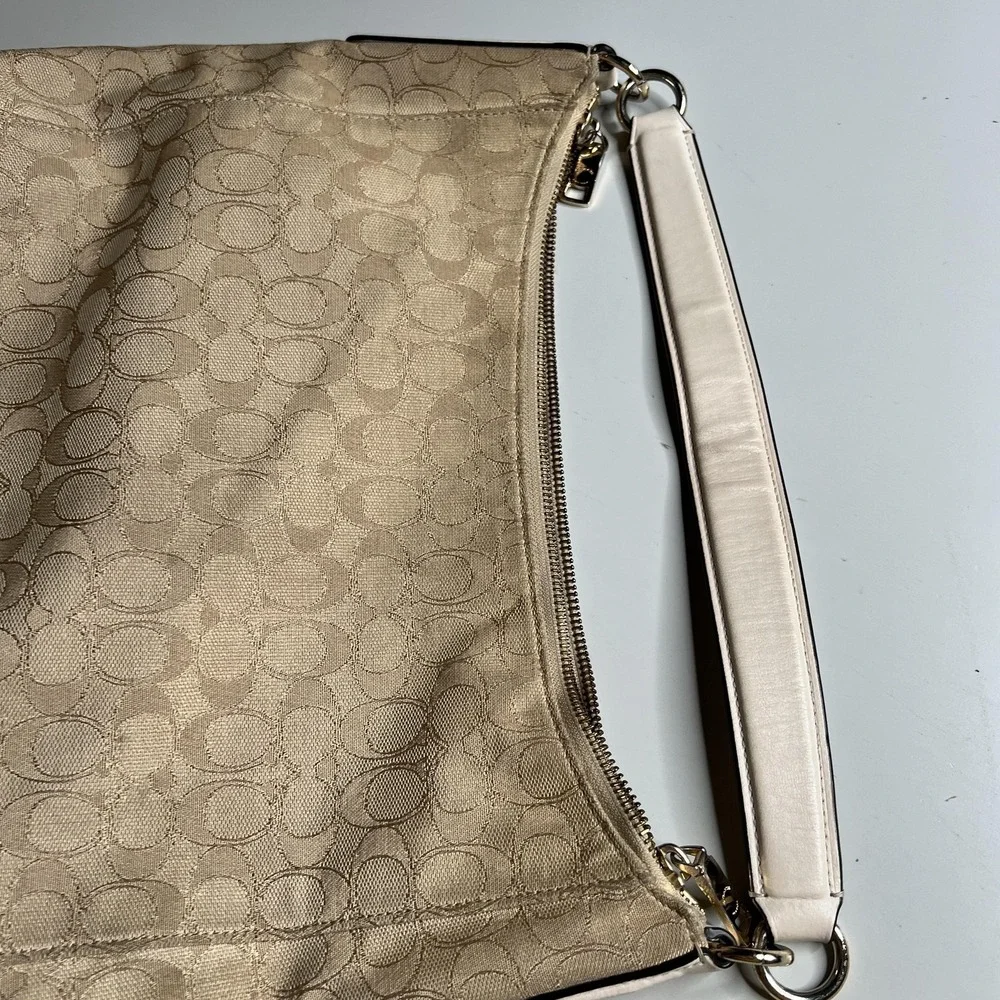 Coach Celeste Convertible Hobo Bag Signature Canvas Khaki Chalk F58327